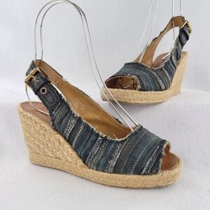 Apepazza Sandals Womens 6 Blue Rodano Espadrille Canvas Heels Wedge Hemp Beach